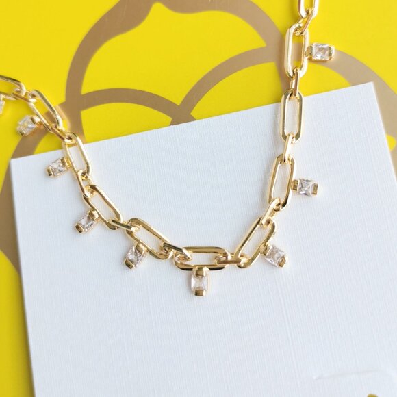 Kendra Scott Lindy Gold White CZ Crystal Chain Necklace fashion - Picture 2 of 3